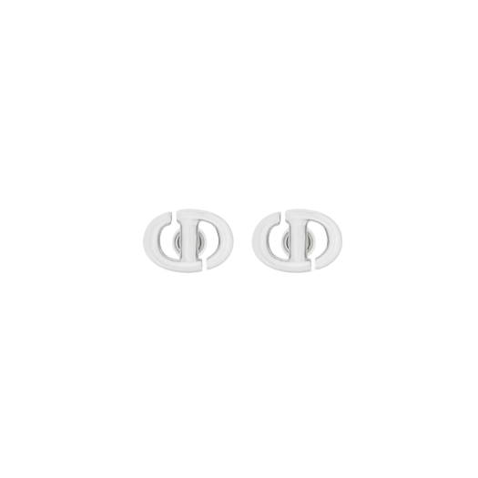 (W) Dior CD Navy Stud Earrings Silver finish metal