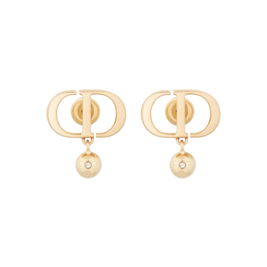 (W) Dior Petit CD Earrings Gold Finish Metal White Crystals