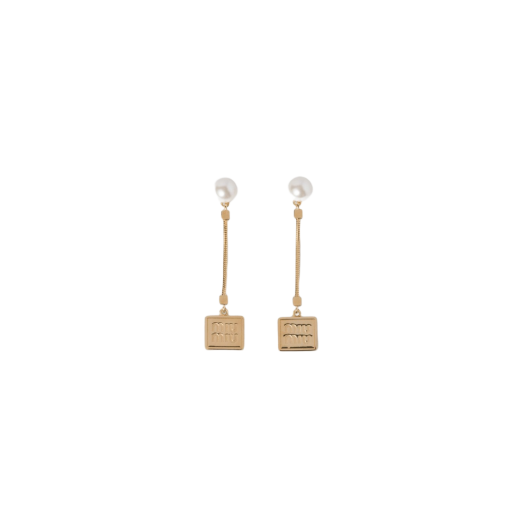 (W) Miu Miu Metal Earrings With Artificial Pearls Gold Cream