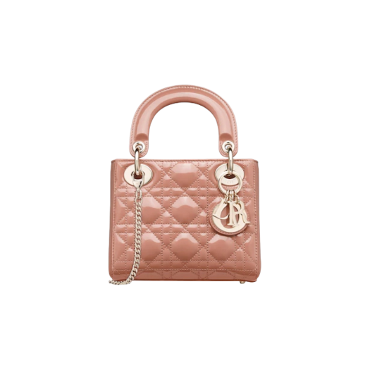 Dior Mini Lady Bag Patent Cannage Calfskin Rose Des Vents