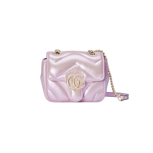 Gucci GG Marmont Mini Shoulder Bag Pink Iridescent Leather
