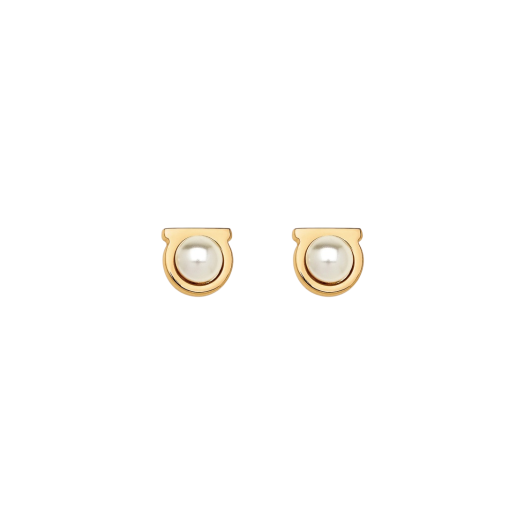 (W) Ferragamo Pearl Earrings Glass Brass & Gold