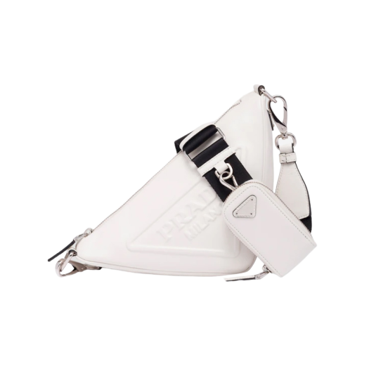 Prada Triangle Leather Shoulder Bag White
