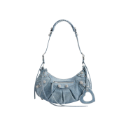 Balenciaga Rhinestones Denim Le Cagole Small Shoulder Bag Blue