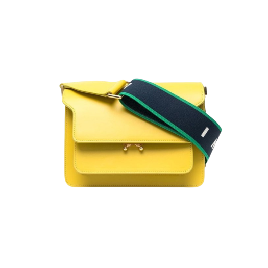 Marni Calfskin Medium Trunk Bag with Jacquard Logo Strap Yellow