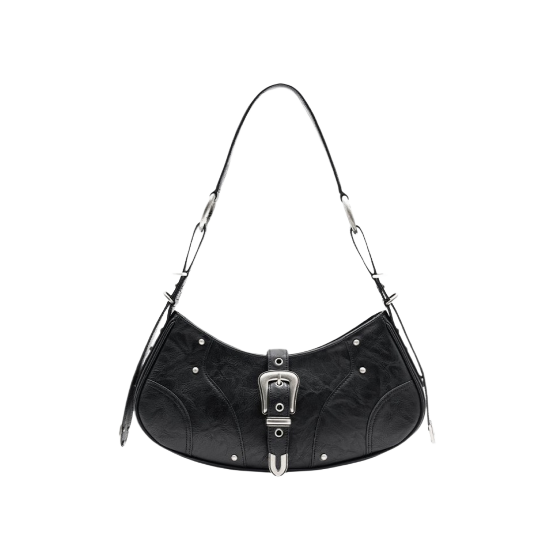 인사일런스 비건 레더 버클 숄더백 블랙(Insilence Vegan Leather Buckled Shoulder Bag Black)