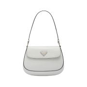 Prada Cleo Brushed Leather Shoulder Bag with Flap White N