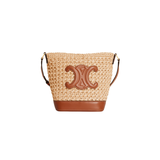 Celine Small Bucket Cuir Triomphe in Raffia Calfskin Natural Tan