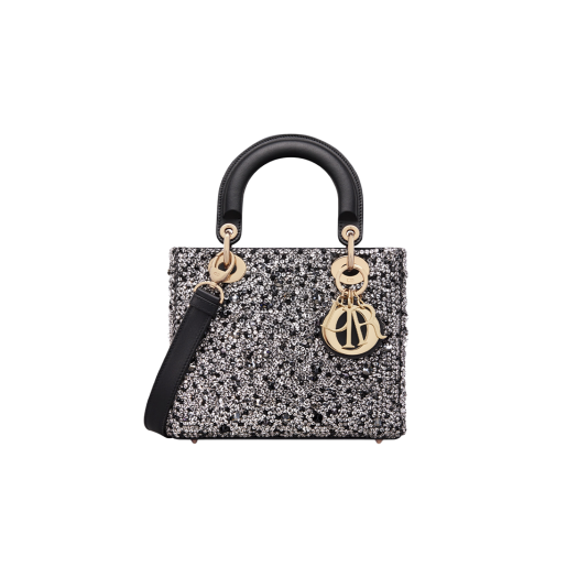 Dior Small Lady Bag Black Satin Silver Tone Strass