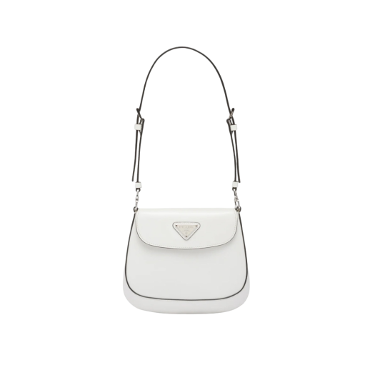 Prada Cleo Brushed Leather Mini Bag with Flap White N