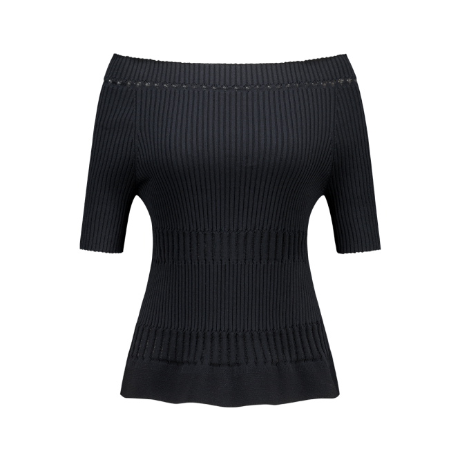 쥬키프 코튼 레이스 립 오프숄더 탑 블랙 | JUUKIFF | KREAM Juukiff Lace Ribbed Top In Mixed Cotton Black