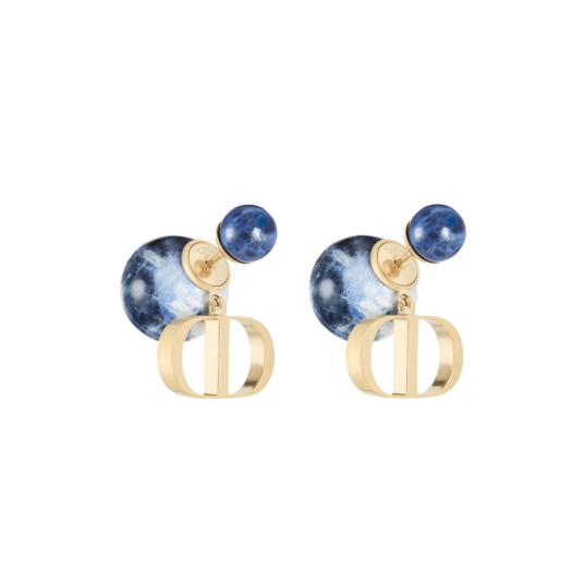 (W) Dior Tribales Earrings Gold Finish Metal Blue Sodalite Pearls