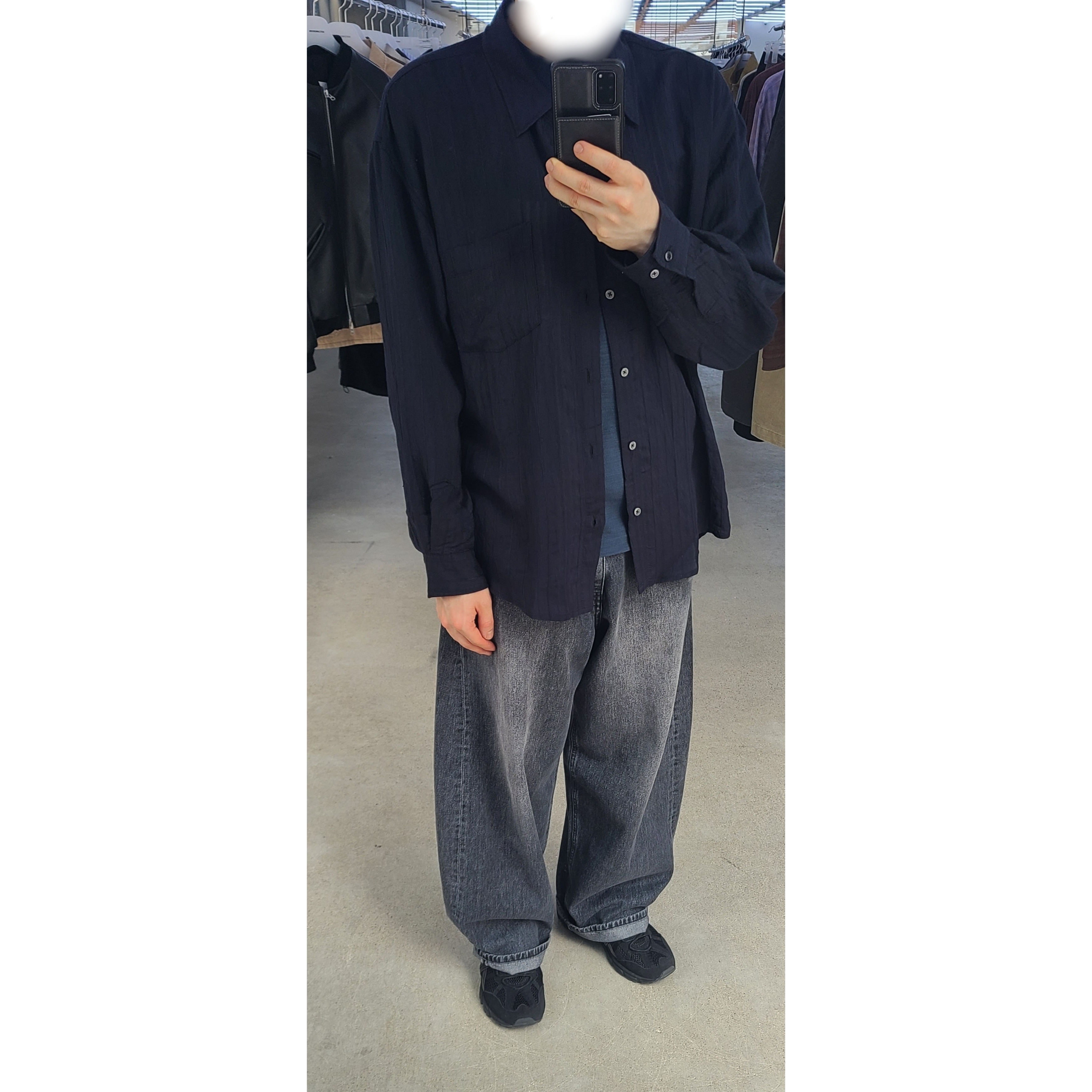 Hatchingroom Wide Curve Jeans Washed Black, Asics Gel-Sonoma 15-50 Black 착용 스타일 - 1