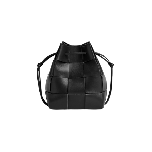 680218VCQC48425 Bottega Veneta Small Leather Cassette Bucket Bag Black