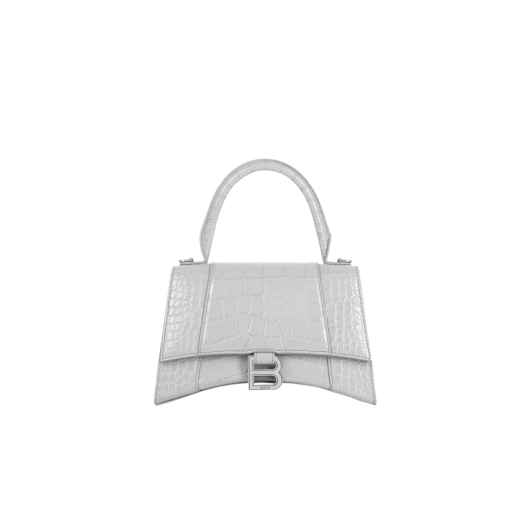 Balenciaga Hourglass Small Handbag Crocodile Embossed Grey