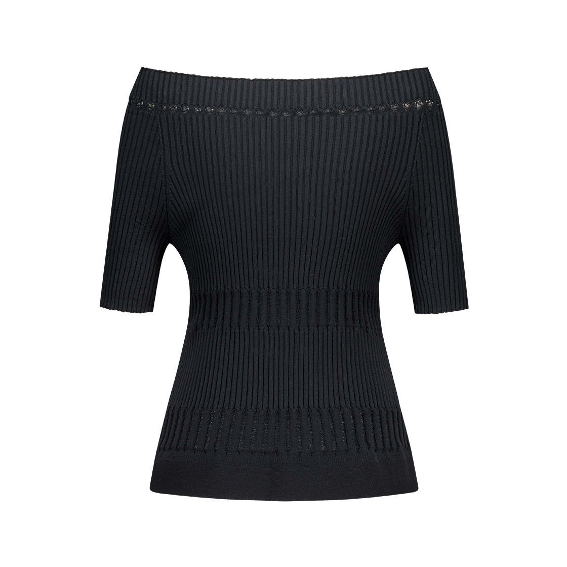 쥬키프 코튼 레이스 립 오프숄더 탑 블랙(Juukiff Lace Ribbed Top In Mixed Cotton Black) - 2