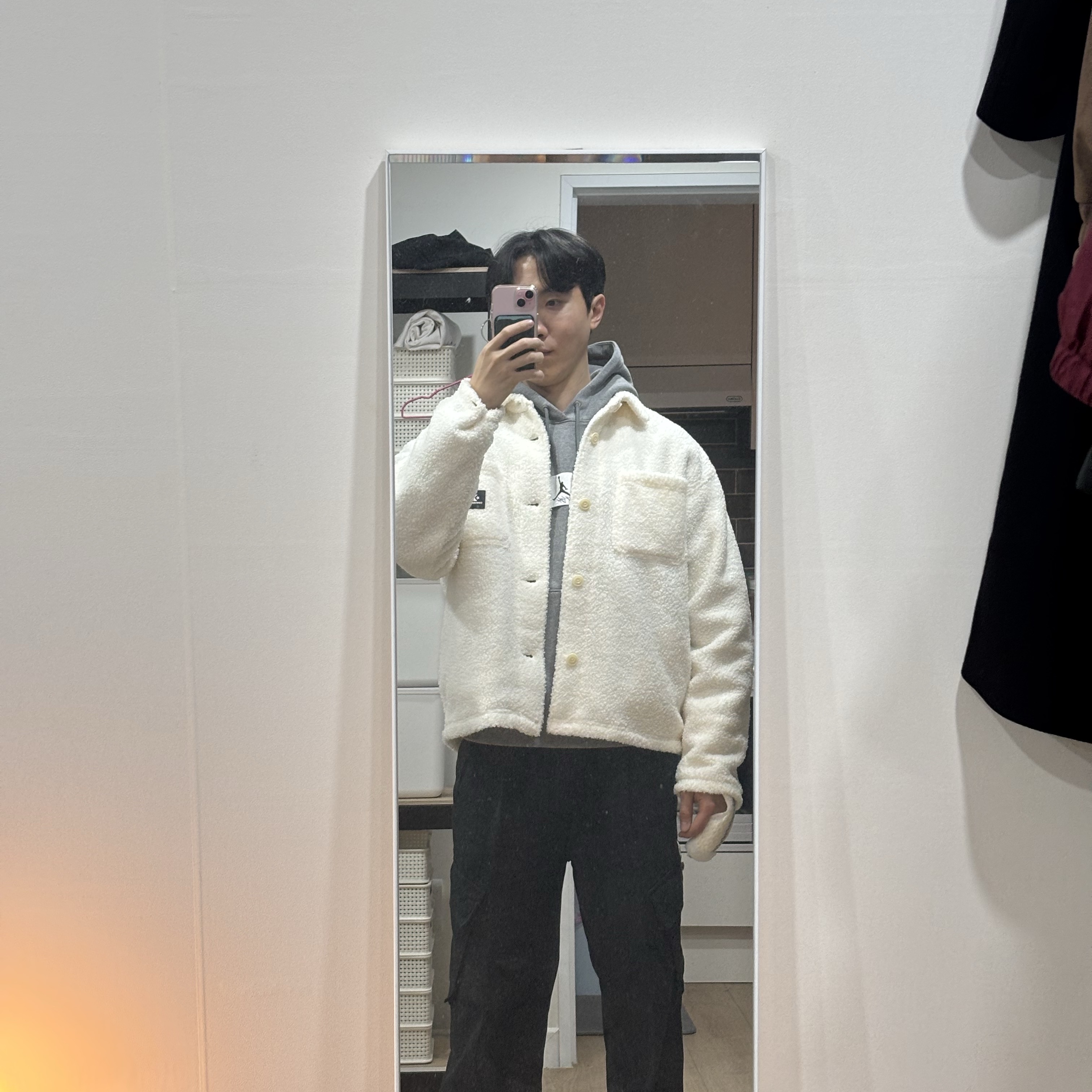 Jordan Essential Fleece Hoodie Carbon Heather Sail - Asia 착용 스타일