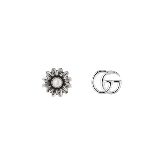 (W) Gucci Double G Flower Stud Earrings 925 Sterling Silver