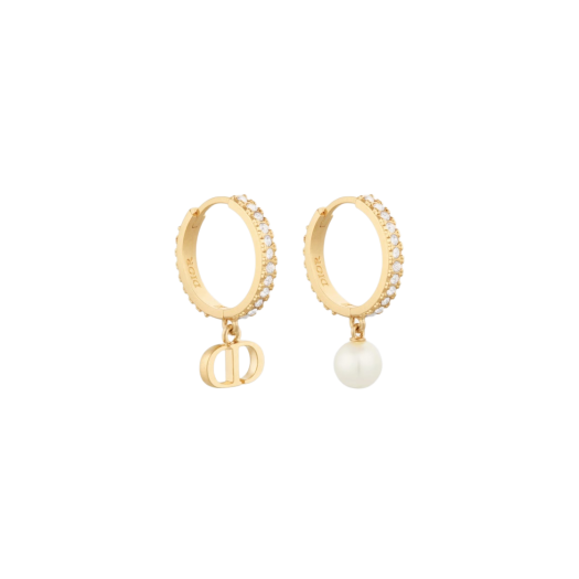 (W) Dior Petit CD Earrings Gold Finish Metal Silver Tone Crystals