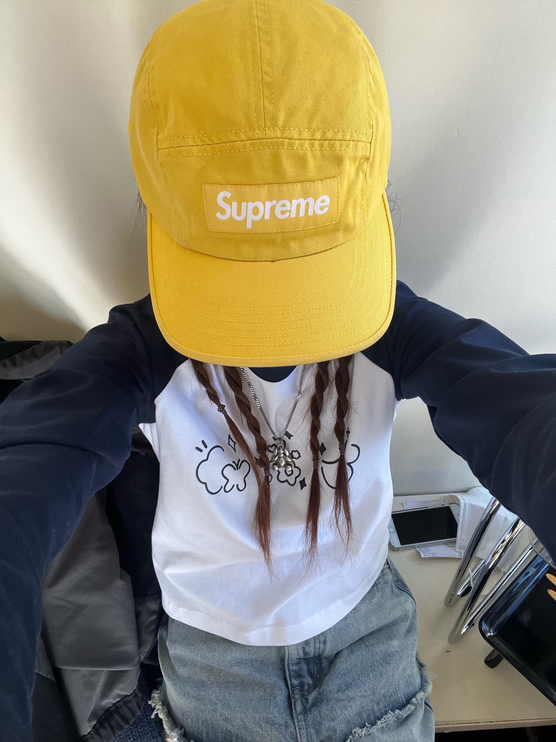 Supreme Washed Chino Twill Camp Cap Yellow - 23SS 착용 스타일