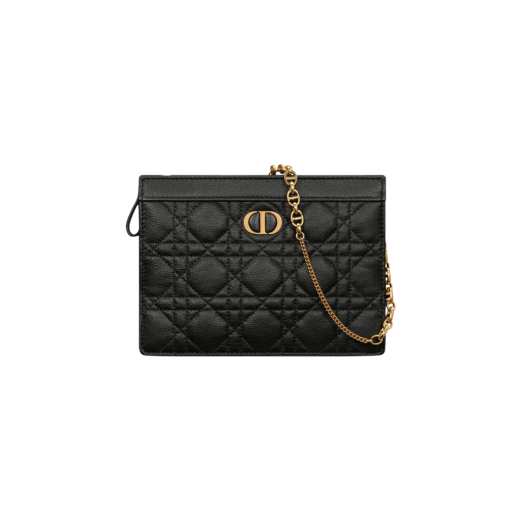 Dior Caro Zipped Pouch with Chain Supple Cannage Calfskin Black