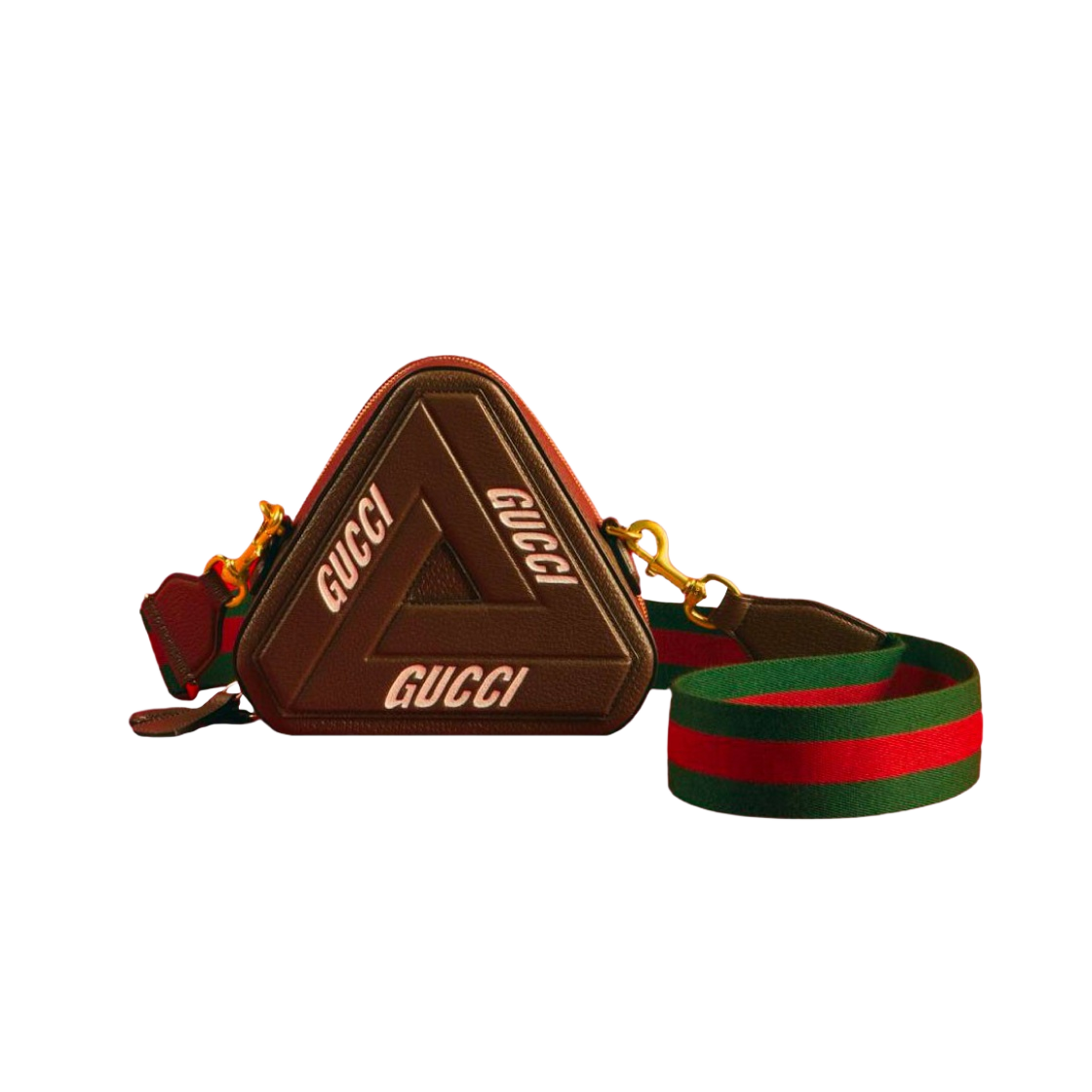 723739-DJ2DX-2598 Palace x Gucci Leather Tri-Ferg Small Shoulder Bag with Web Strap Brown - 22FW - 대표 이미지 #1