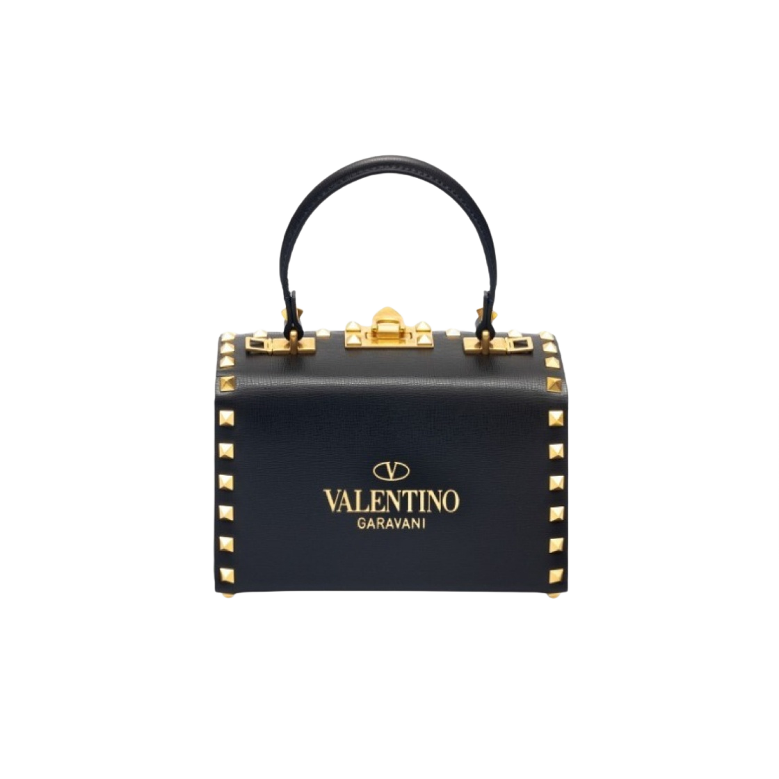 발렌티노 락스터드 알코브 그레이니 카프스킨 박스 백 블랙(Valentino Rockstud Alcove Grainy Calfskin Box Bag Black) - 1