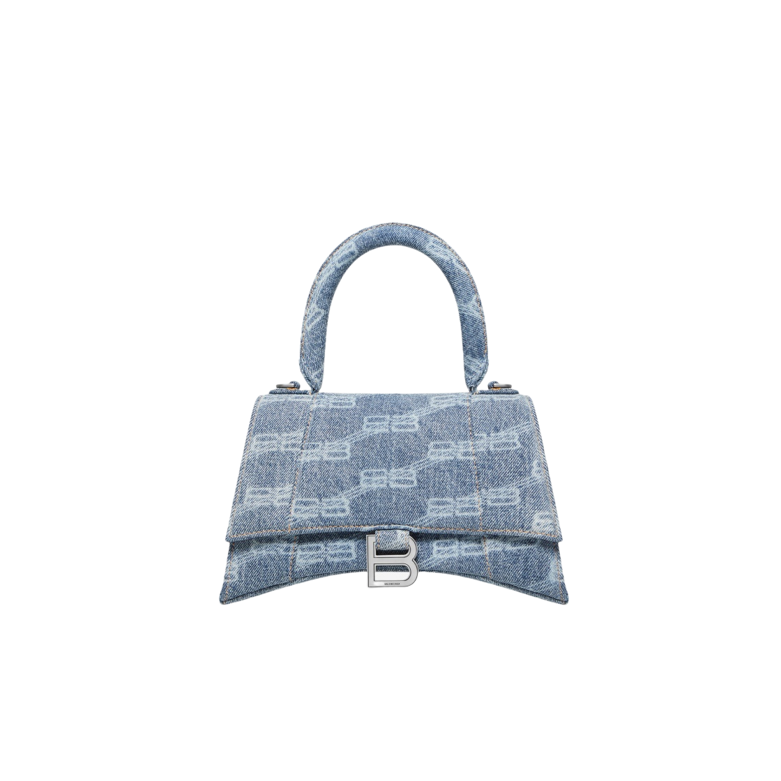 발렌시아가 아워글래스 스몰 핸드백 BB 모노그램 블리치드 데님 블루(Balenciaga Hourglass Small Handbag BB Monogram Bleached Denim Blue) - 1