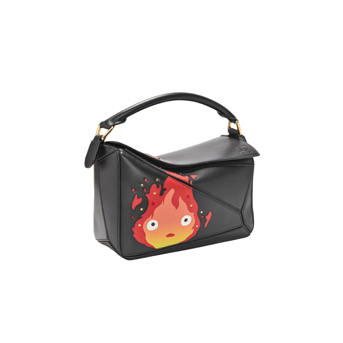 로에베 x 하울의 움직이는 성 캘시퍼 스몰 퍼즐백 사틴 카프스킨 크리스탈 블랙(Loewe x Howl's Moving Castle Calcifer Small Puzzle Bag in Satin Calfskin and Crystal Black) - 2