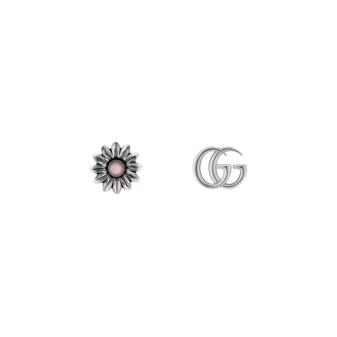 527344-J8440-8164 Gucci Double G Flower Stud Earrings Silver Aged Finish - 대표 이미지 #1