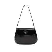 Prada Cleo Brushed Leather Shoulder Bag with Flap Black