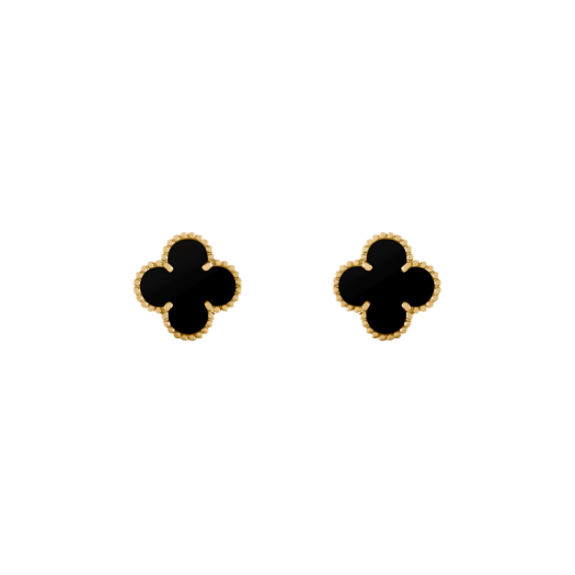 (W) Van Cleef & Arpels Vintage Alhambra Earrings Yellow Gold Onyx