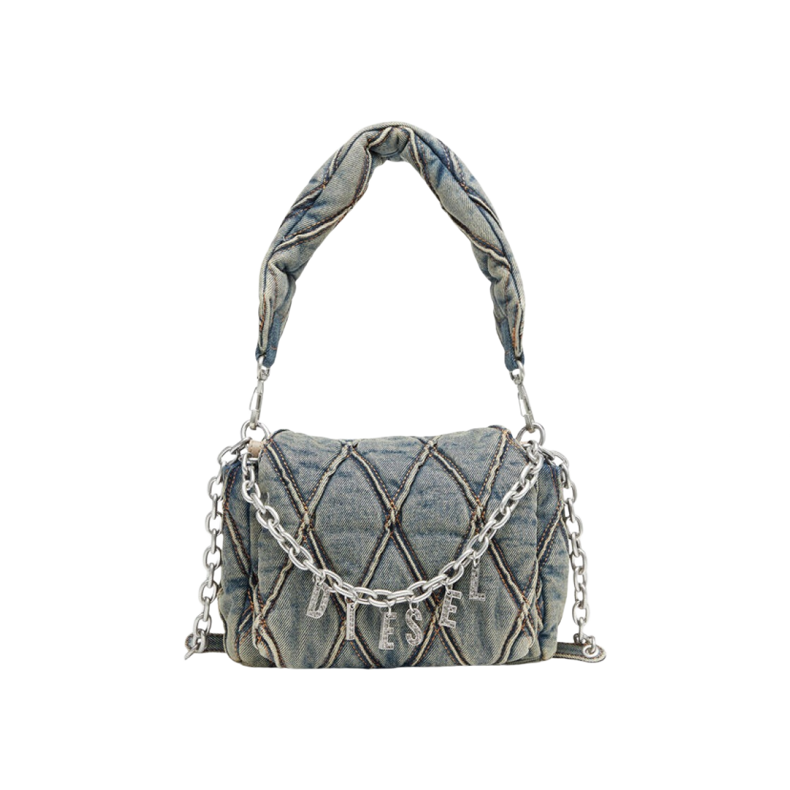 (W) 디젤 참-D 숄더 S - 스몰 핸드백 퀼티드 데님 다크 블루((W) Diesel Charm-D Shoulder S - Small Hand Bag in Quilted Denim Dark Blue)