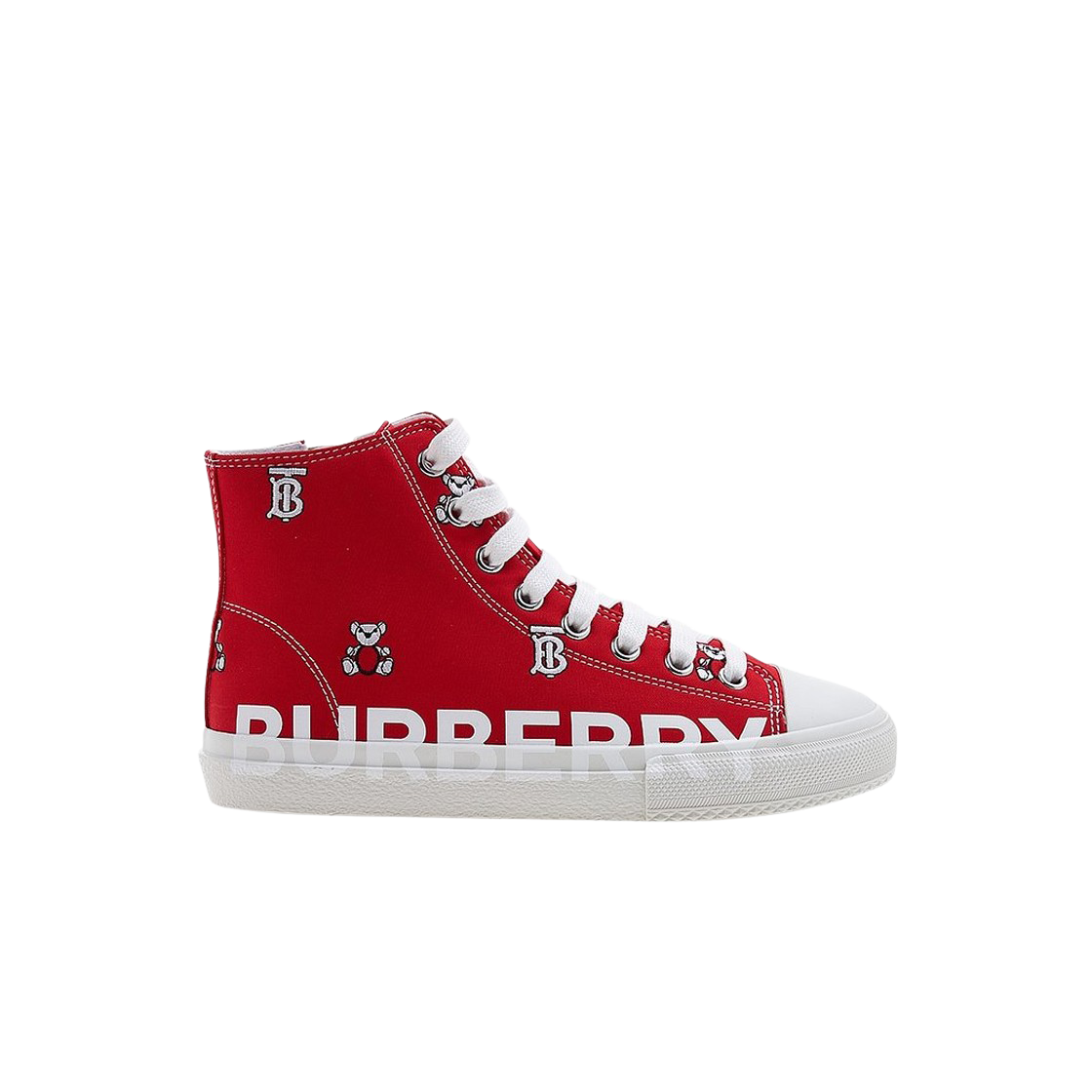 8062683 (Kids) Burberry Teddy Bear Monogram High-Top Sneakers Red