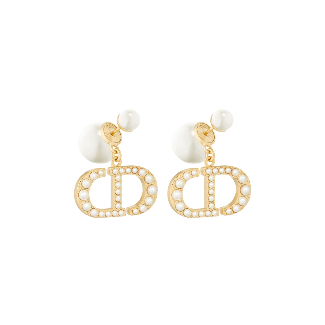 E1654TRIRS-D301 (W) Dior Tribales Earrings Gold Finish Metal White Resin Pearls - 대표 이미지 #1