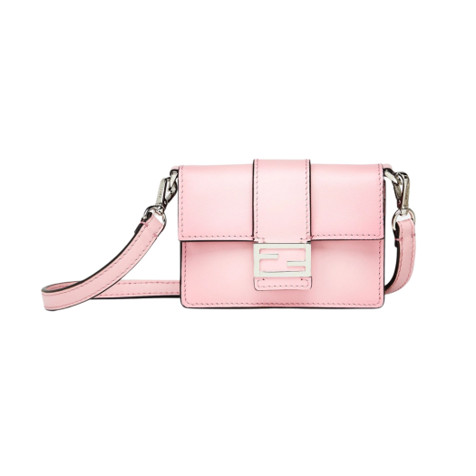 Fendi Micro Flat Baguette Leather Bag Pink