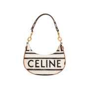 Celine Medium Ava Strap Bag in Textile With Celine All Over and Calfskin White Black