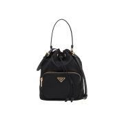 Prada Duet Re-Nylon Shoulder Bag Black Gold