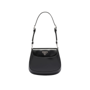 Prada Cleo Brushed Leather Mini Bag with Flap Black