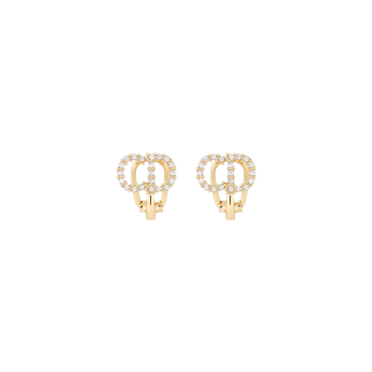 (W) Dior Clair D Lune Clip Earrings Gold Finish Metal White Crystals
