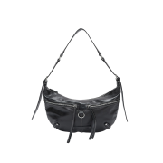 Matin Kim Zipper Leather Round Bag Black