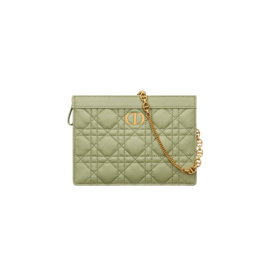 Dior Caro Zipped Pouch Chain Ethereal Green Supple Cannage Calfskin