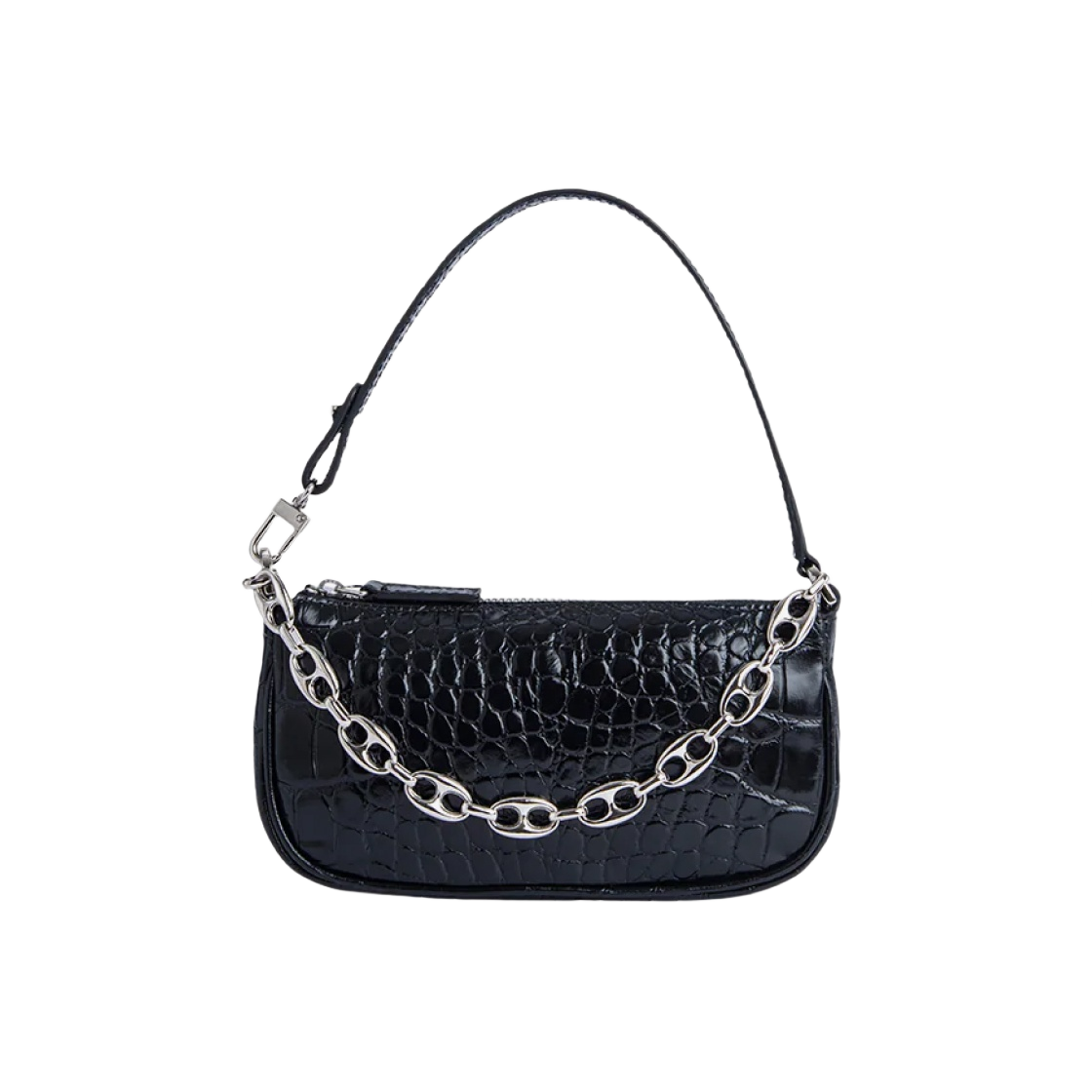 (W) 바이파 크로코 엠보스드 레더 미니 레이첼 블랙((W) By Far Croco Embossed Leather Mini Rachel Black)
