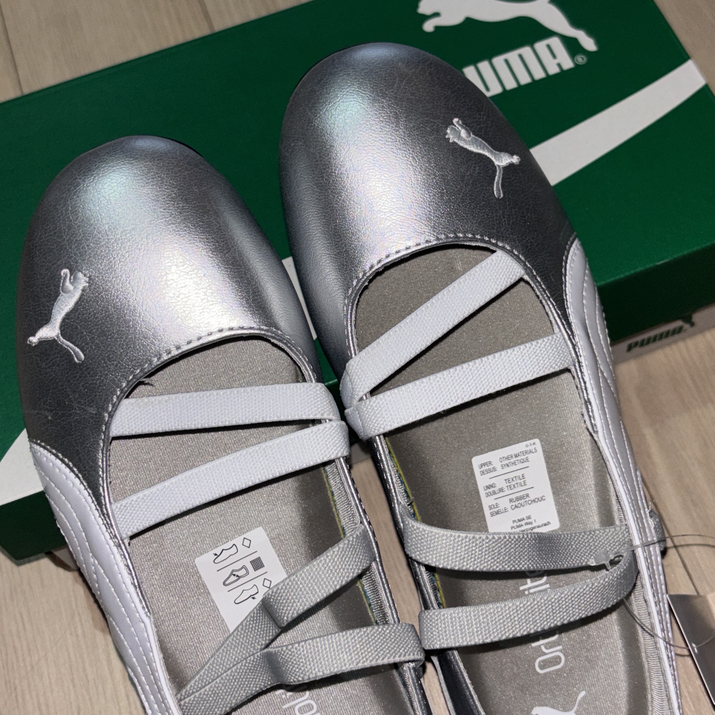 (W) Puma Speedcat Ballet Metallic Puma Silver Puma White 착용 스타일 - 1