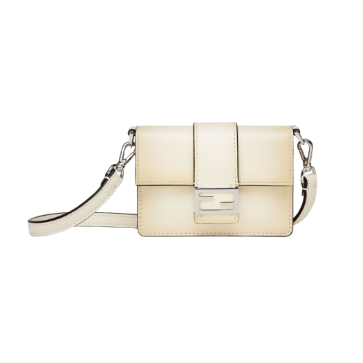 Fendi Micro Flat Baguette Leather Bag White