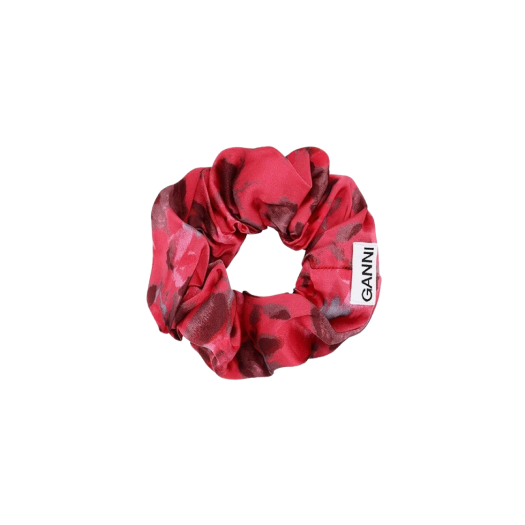 (W) Ganni Printed Satin Scrunchie Raspberry Wine