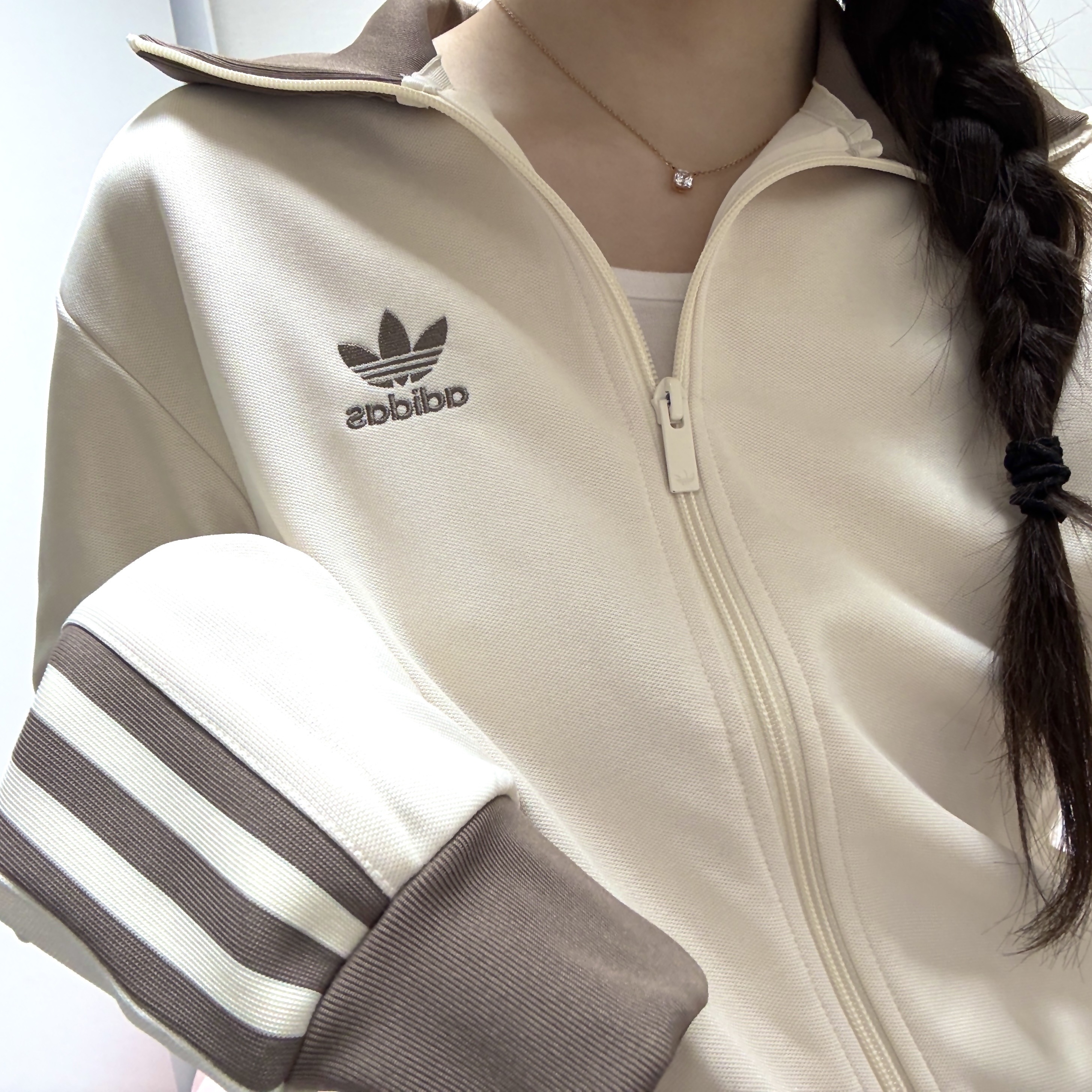 Adidas Adicolor Classic Beckenbauer Track Top Wonder White Trace Brown - KR Sizing 착용 스타일