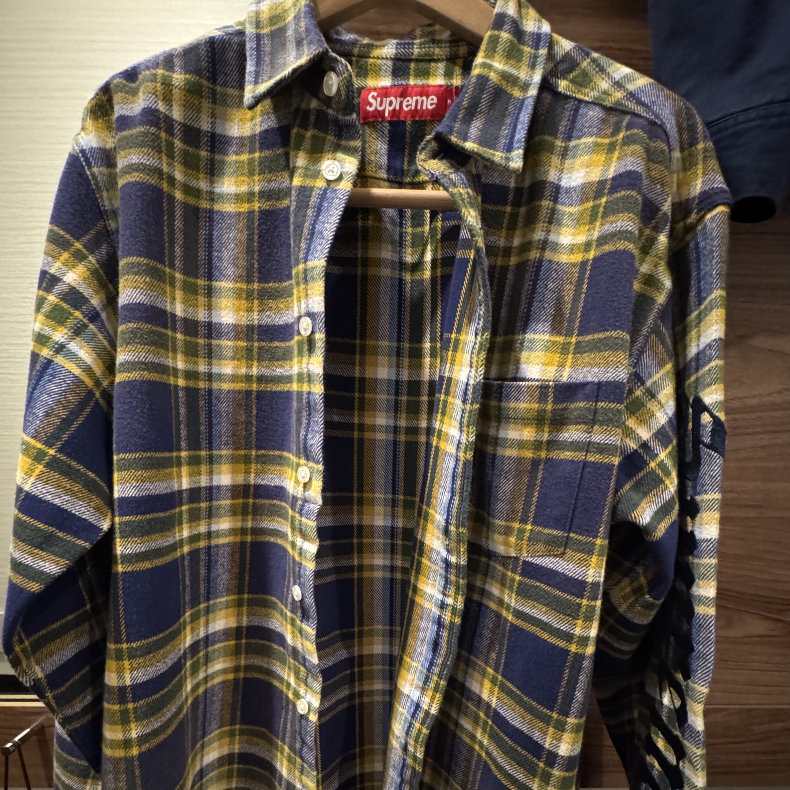 Supreme Old English Plaid Flannel Shirt Navy - 25SS 착용 스타일