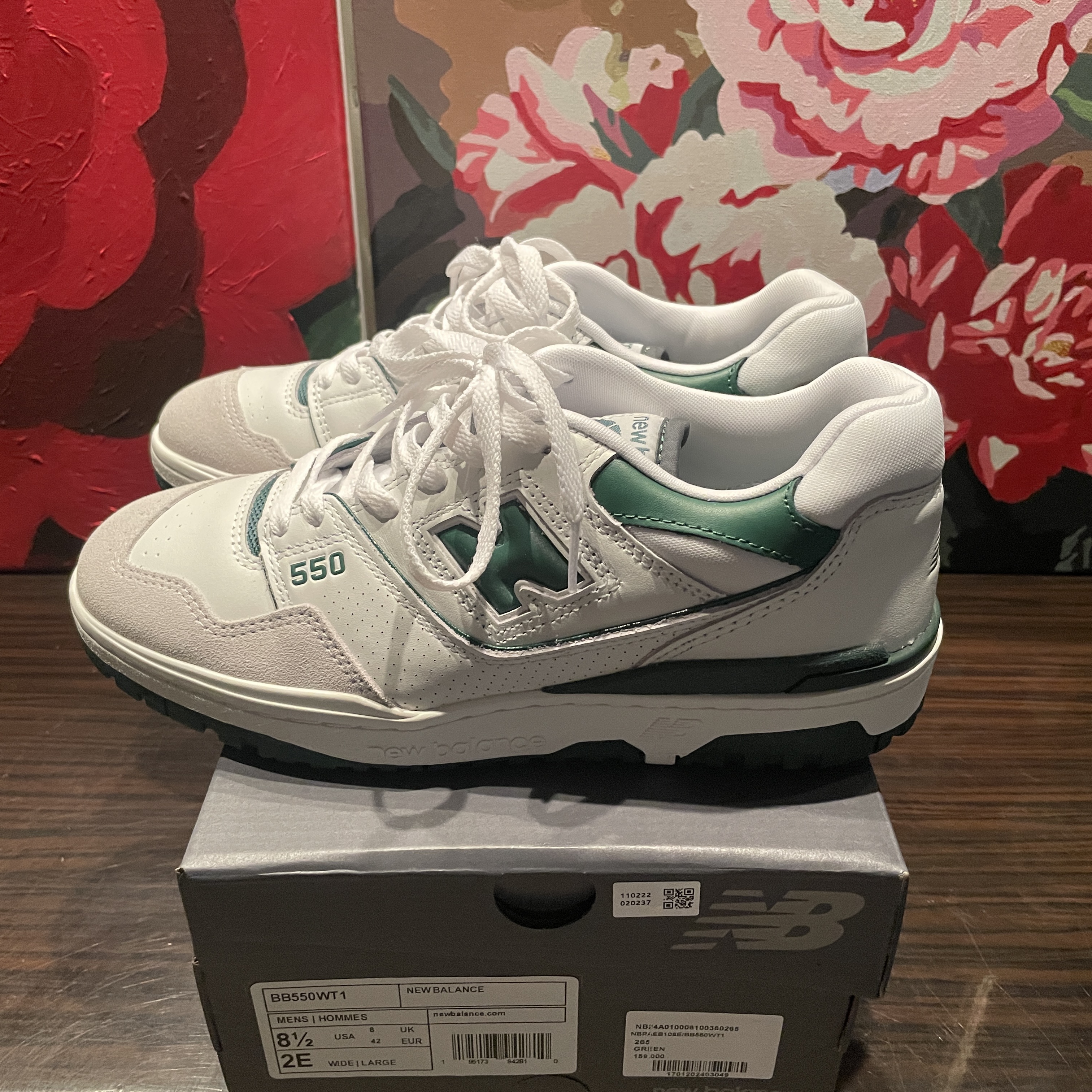 New Balance 550 White Green - 2E Wide 착용 스타일 - 1