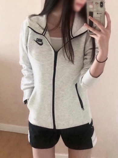 (W) Nike NSW Tech Fleece Windrunner Full Zip Hoodie Light Grey Heather - Asia 착용 스타일 - 1